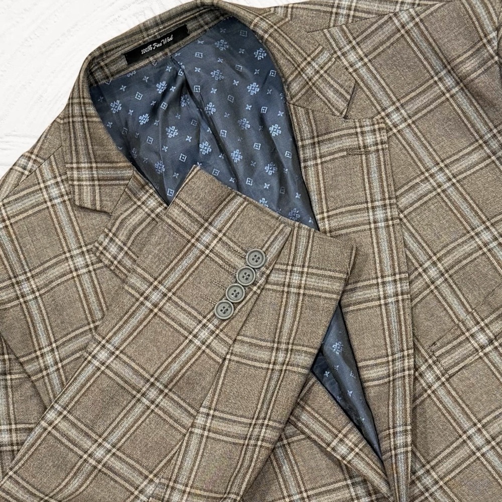Mantoni Blazer Brown Windowpane Virgin Wool Super Fine 50(49)R 2 BTN Dual Vent
